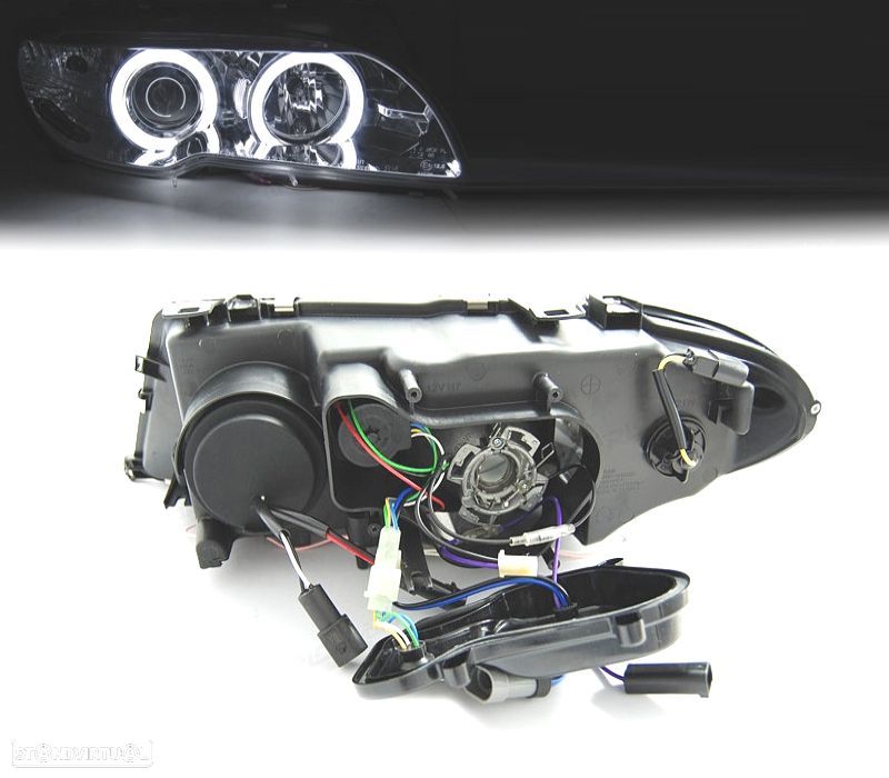 FARÓIS BMW E46 COUPE 03-06 XENON OLHOS DE ANJO CCFL FUNDO CROMADO - 2