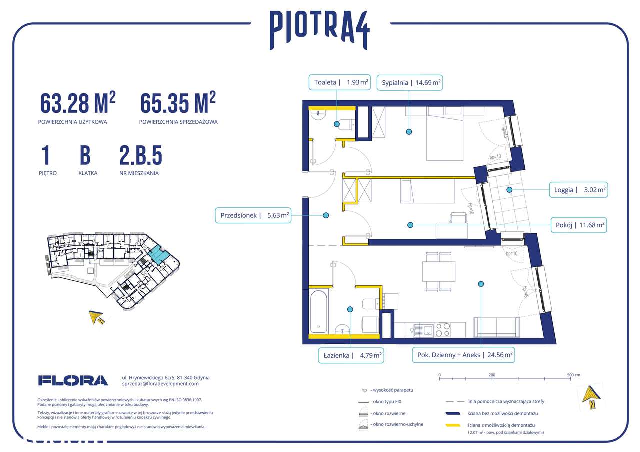 3-pokojowe mieszkanie 63m2 + loggia - Pełny obrazek: 2/11