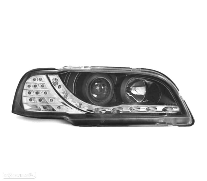 FARÓIS COM LUZ DIURNA LED VOLVO S40 V40 96-00 FUNDO PRETO - 1