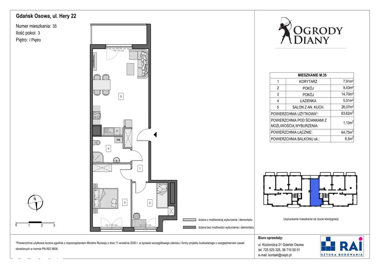 3-pokojowe mieszkanie 63m2 + balkon Bez Prowizji