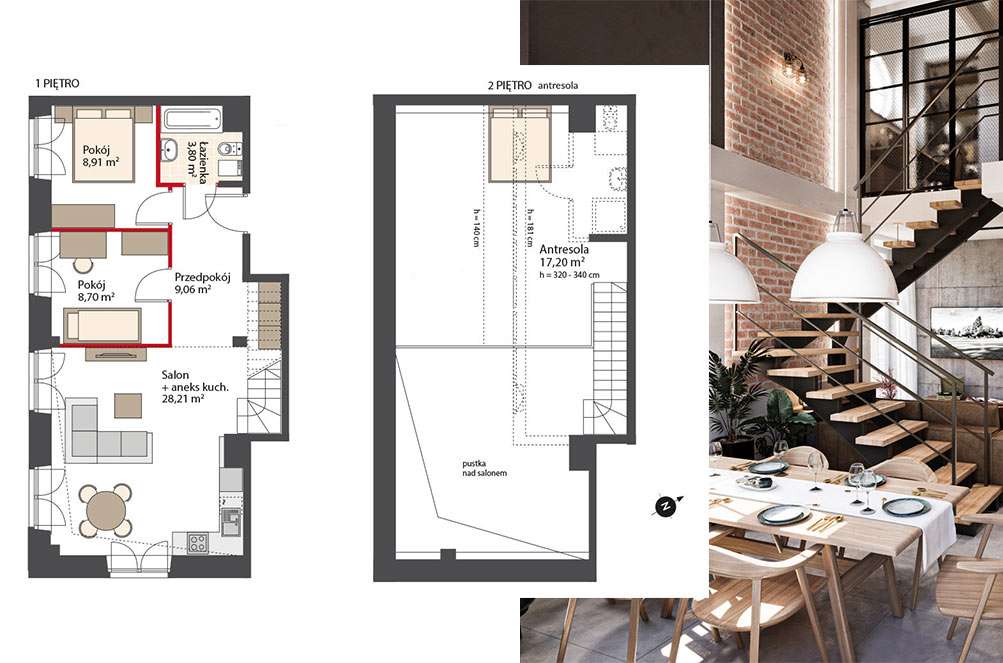 Dwupoziomowy zabytkowy LOFT - 75.88 m2 - 24 min od centrum Warszawy