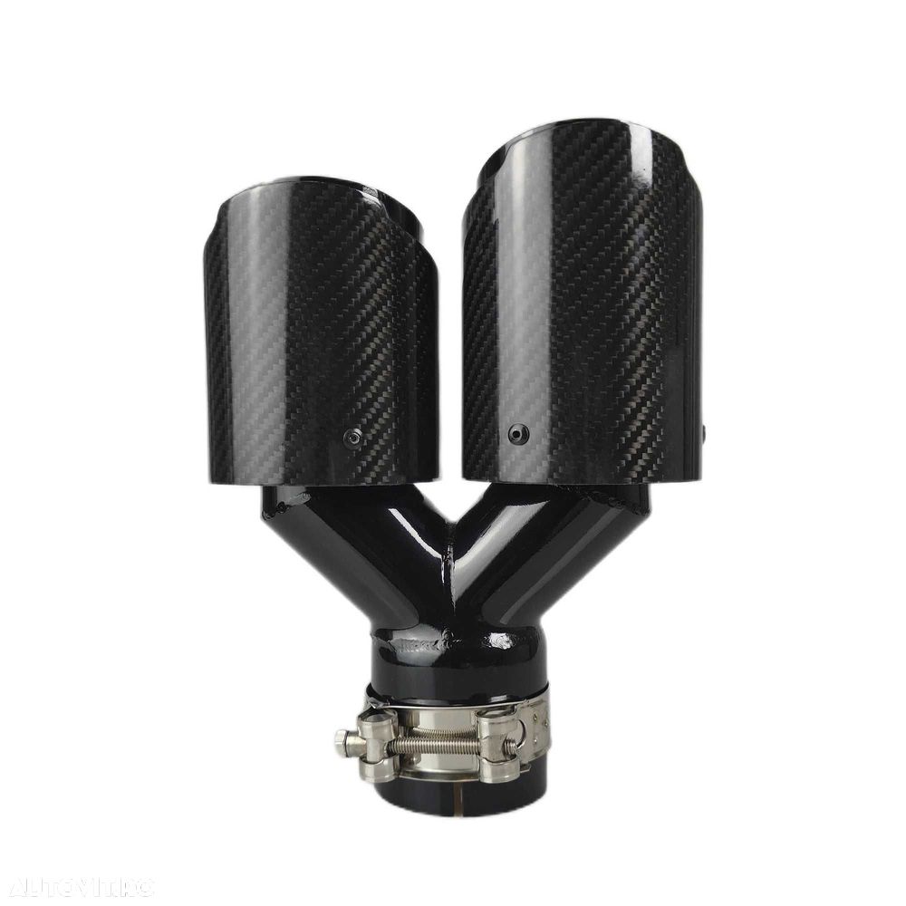 Set Tipsuri Duble Evacuare 63mm Carbon Lucios, Colier Inclus,Universal - 3