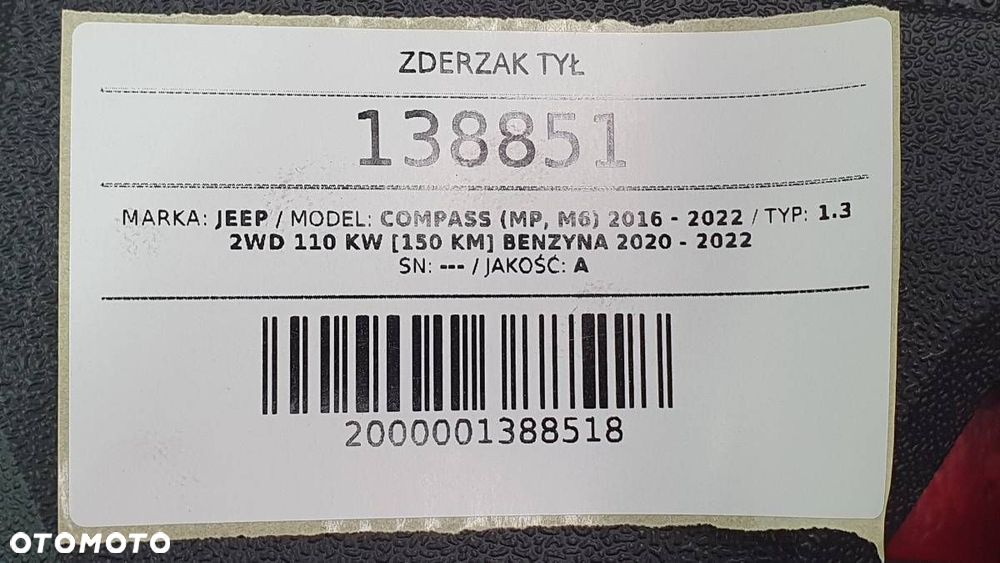 ZDERZAK TYŁ TYLNY KOMPLETNY PDC JEEP COMPASS II 888 - 13