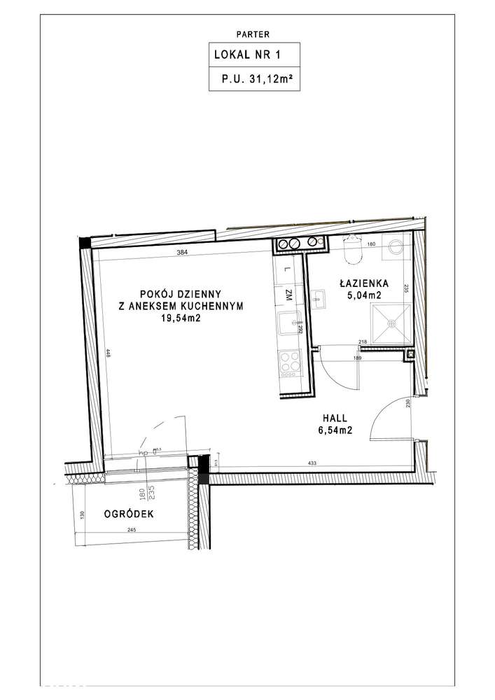 Mieszkanie Nr 1 - Parter - 31,12m2