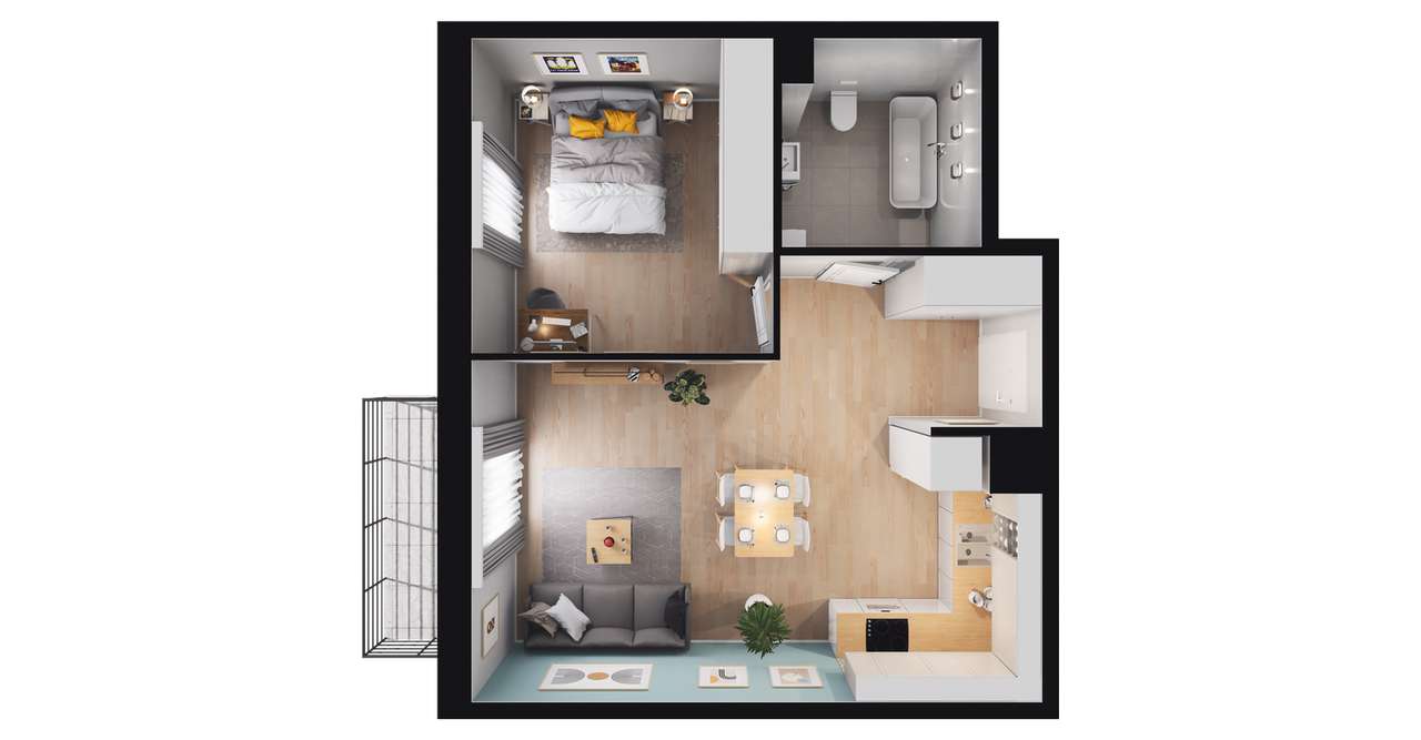 2-pokojowe mieszkanie 46m2 + balkon - Pełny obrazek: 3/23