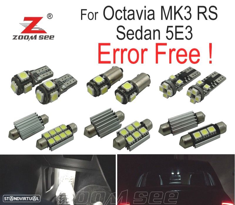 KIT COMPLETO DE 16 LÂMPADAS LED INTERIOR PARA SKODA OCTAVIA 3 MK3 SALÞÃN MKIII 5E3 SEDÞN RS 2013 - 1