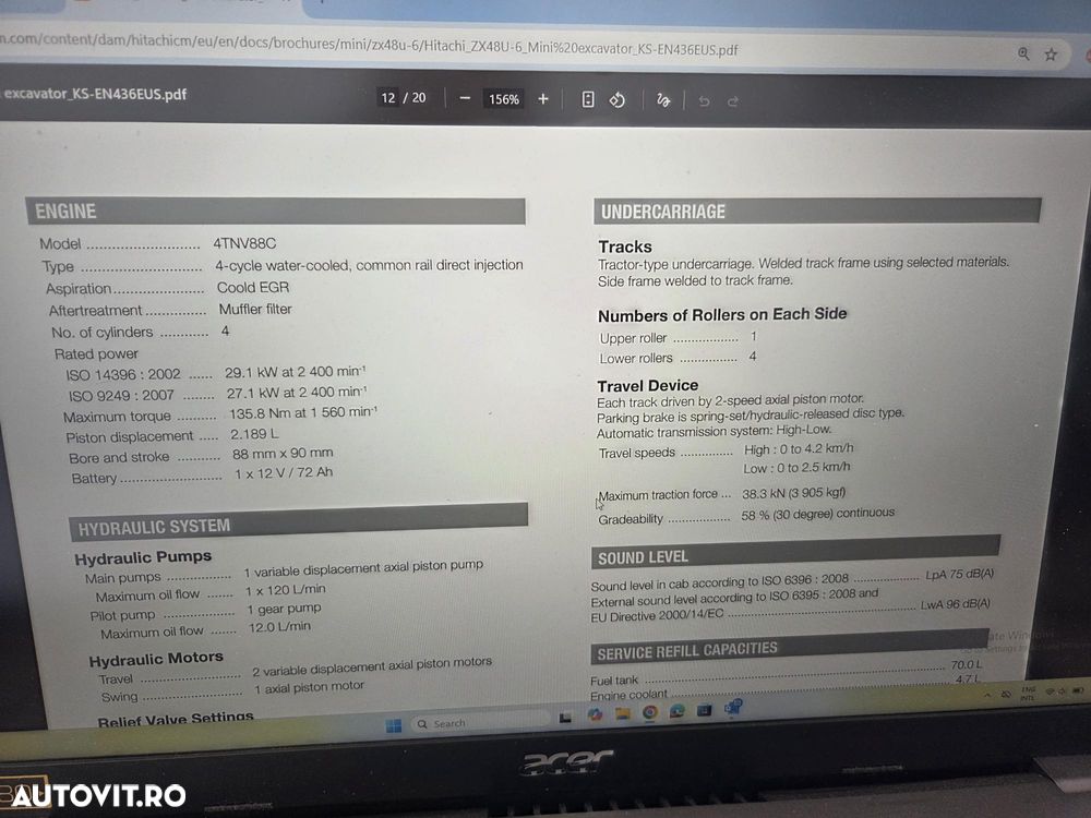 Hitachi 5,1tone, 2023/12, 2.229h, ZX48U-6, Adanc sapare 4m, CUPLA RAPIDA HIDRAULICA+3 CUPE, LAMA NIVELARE, Aer conditionat, inst picon pe brate, latime 2m, incarcarca 8x4, Antifurt, posibil leasing 4 ani, PROMOTIE 37900 EUR+Tva - 23