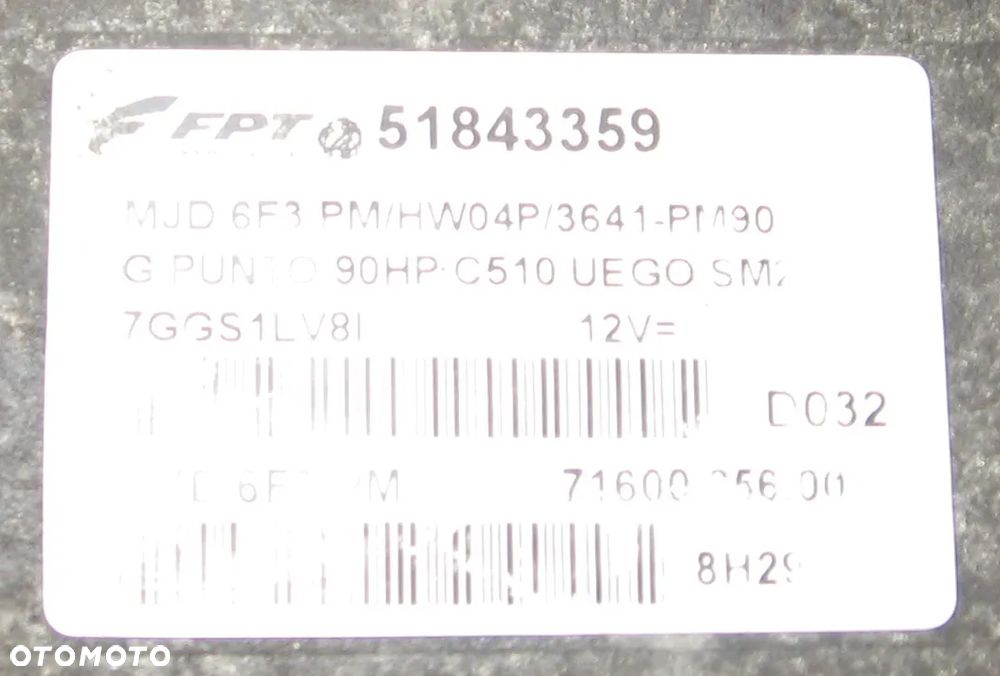 sterownik silnika FIAT GRANDE PUNTO 1.3 MJET JTD 51843359 - 2