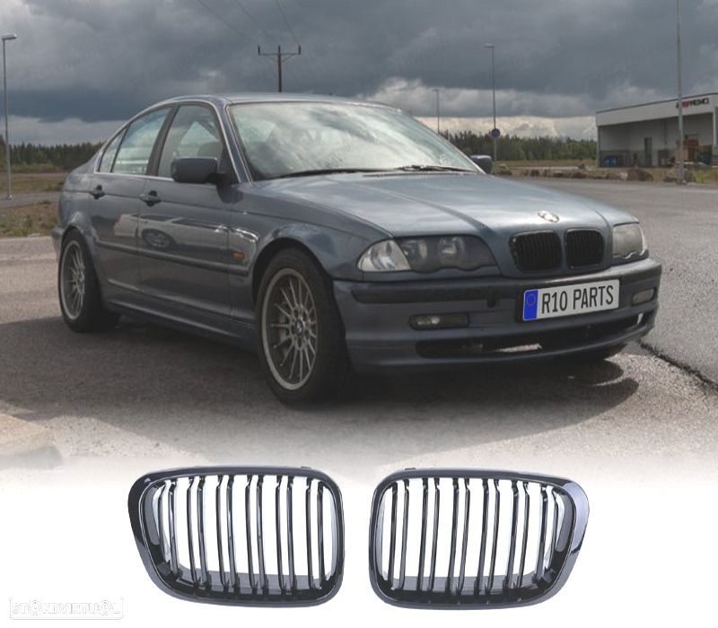 GRELHAS FRONTAIS BMW E46 SEDAN TOURING 98-01 LOOK M PRETO BRILHANTE - 1