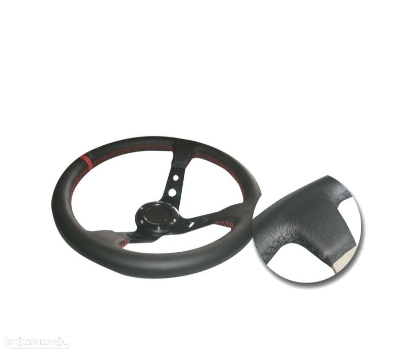 VOLANTE INVERTIDO LOOK OMP PELE SINTÉTICA PRETO BRAÇOS PRETOS ACENTO VERMELHO - 1