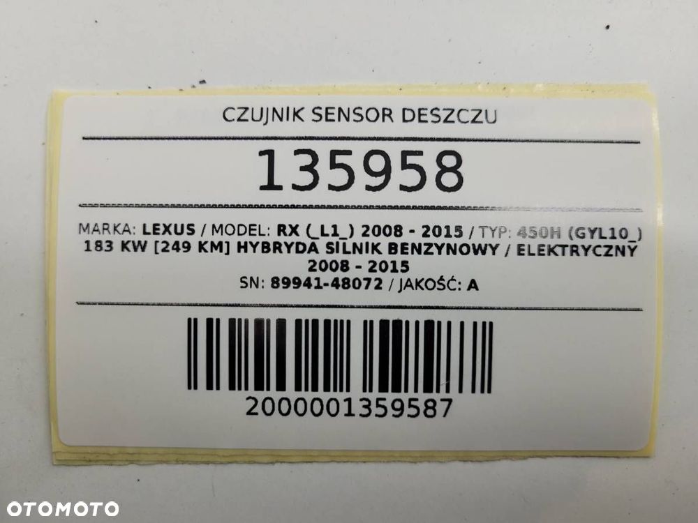 CZUJNIK SENSOR DESZCZU 89941-48072 LEXUS RX 450H 2014 EUROPA - 7