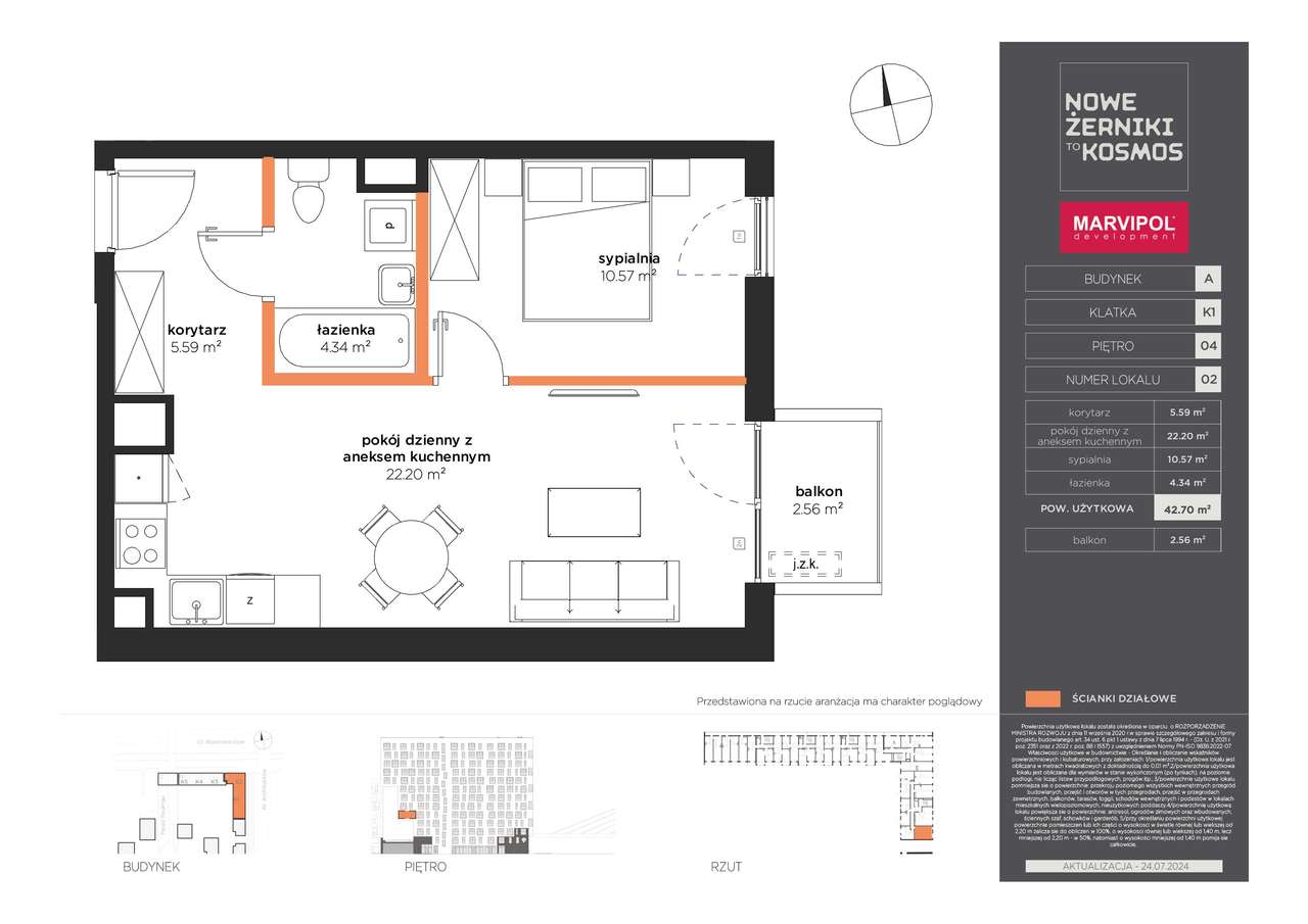 2-pokojowe mieszkanie 42m2 + balkon Bez Prowizji - Pełny obrazek: 2/13