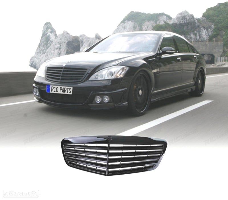 GRELHA FRONTAL MERCEDES W221 09-13 PRETO BRILHANTE - 1