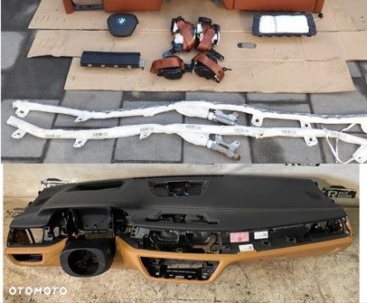 DESKA ROZDZIELCZA KONSOLA PODUSZKI PASY BMW 7 G11 G12 SKÓRA HUD CARAMEL - 1