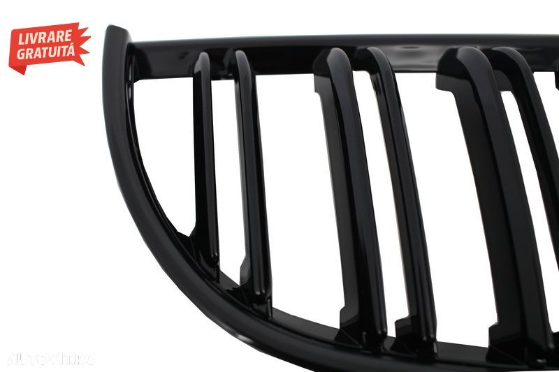 Grile Centrale Duble BMW Seria 3 E90 E91 Pre-LCI (2005-2008) M-Design Negru Lucios- livrare gratuita - 5