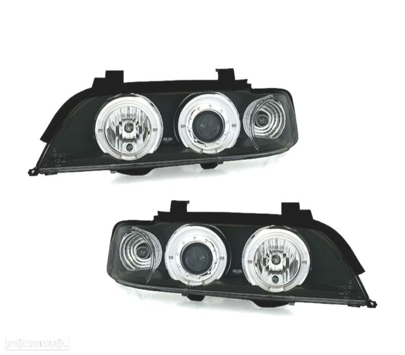 FARÓIS BMW E39 95-00 ANGEL EYES LED FUNDO PRETO - 2