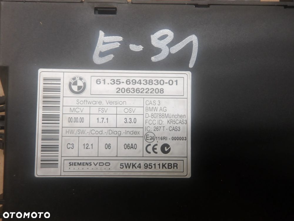 BMW E91 KOMBI 2.0D MODUŁ KOMFORTU CAS 6943830 - 2