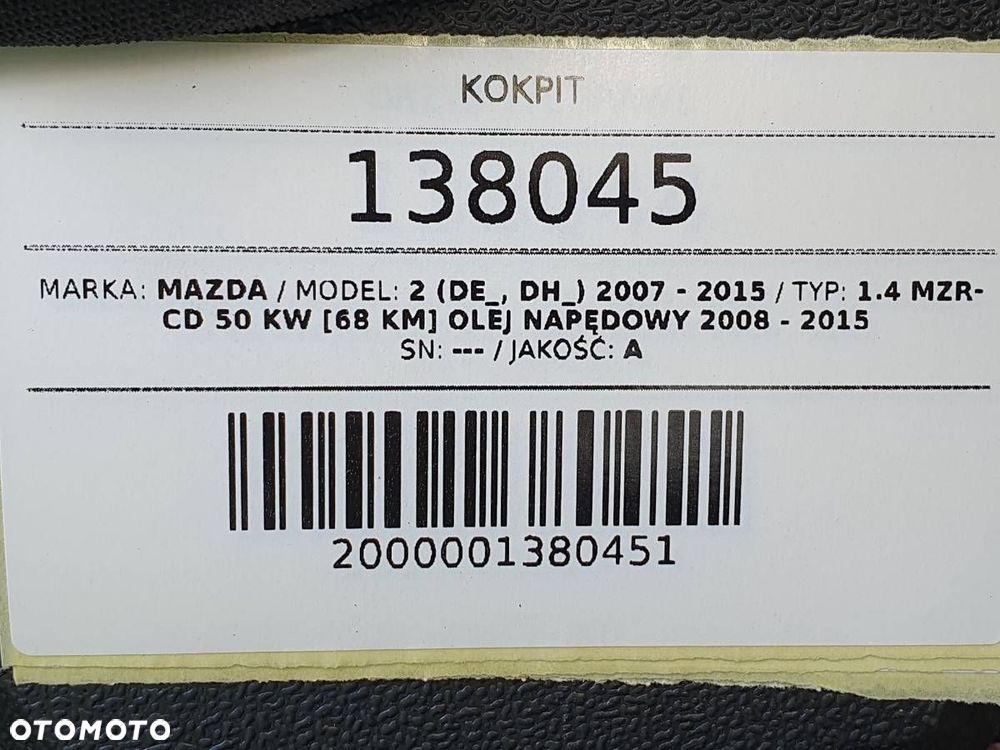 KOKPIT DESKA KONSOLA AIRBAG KOMPLET MAZDA 2 DE 2008 EU DESKA PASY PODUSZKA - 12