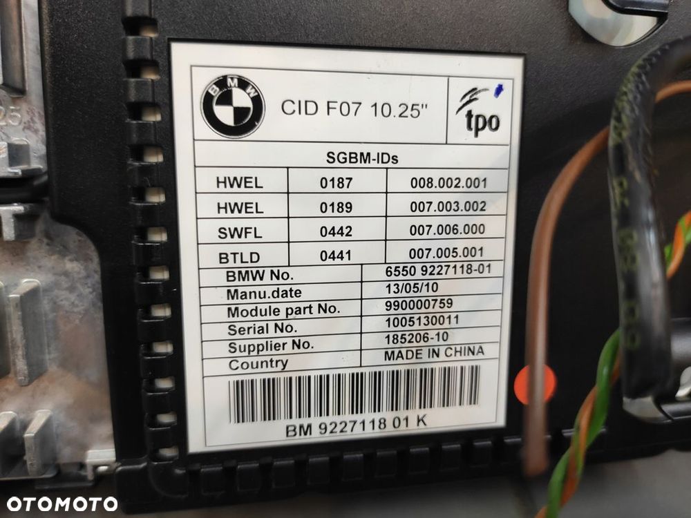 BMW 5 GT F07 F10 F11 MONITOR CIC WYŚWIETLACZ EKRAN NAWIGACJI 9227118 GPS - 8