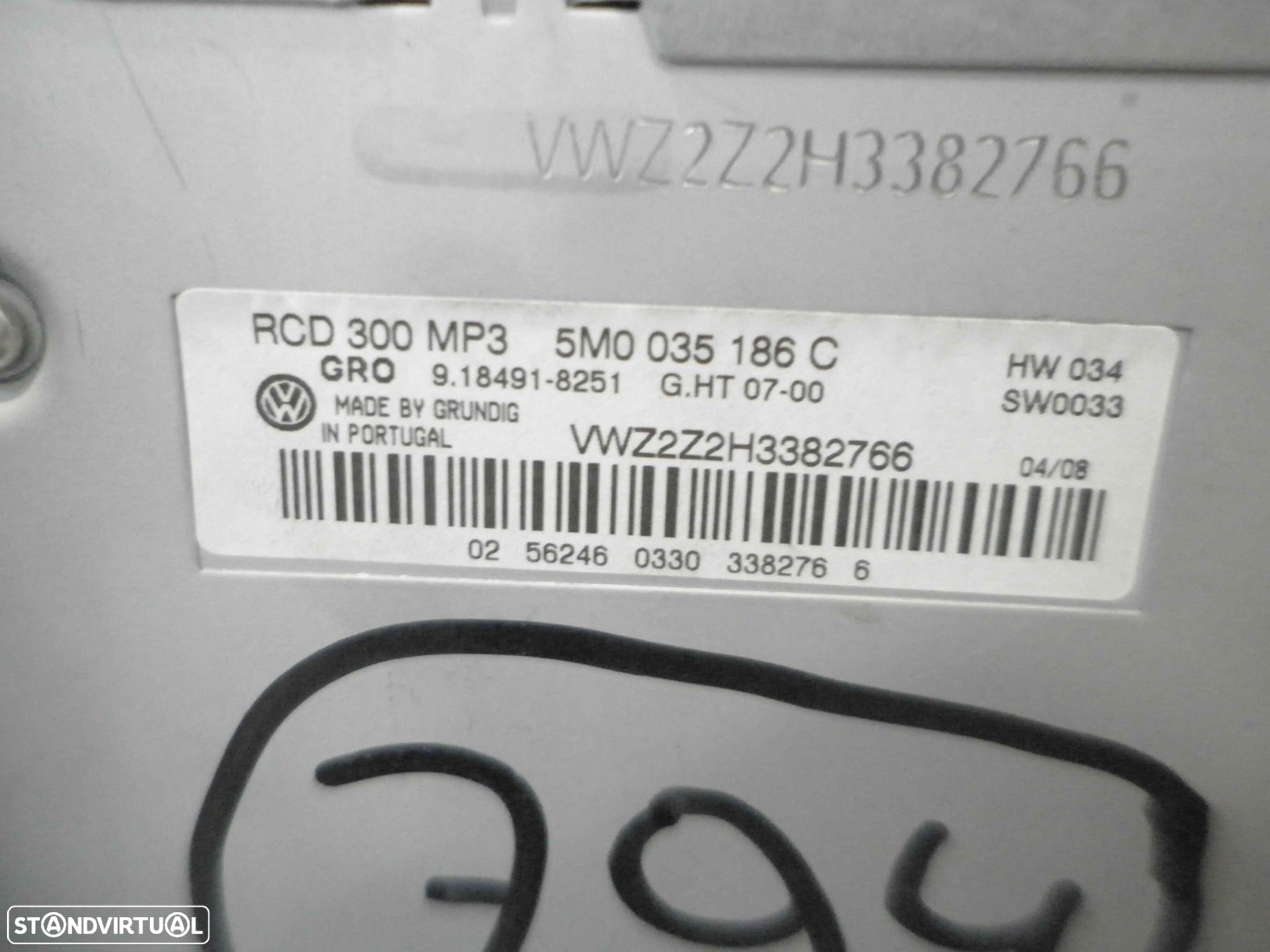 Radios 5M0035186C VW GOLF PLUS (5M) FASE 1 2008 1.9TDI  105CV 5P CINZENTO ORIGINAL RCD300MP3 - 5