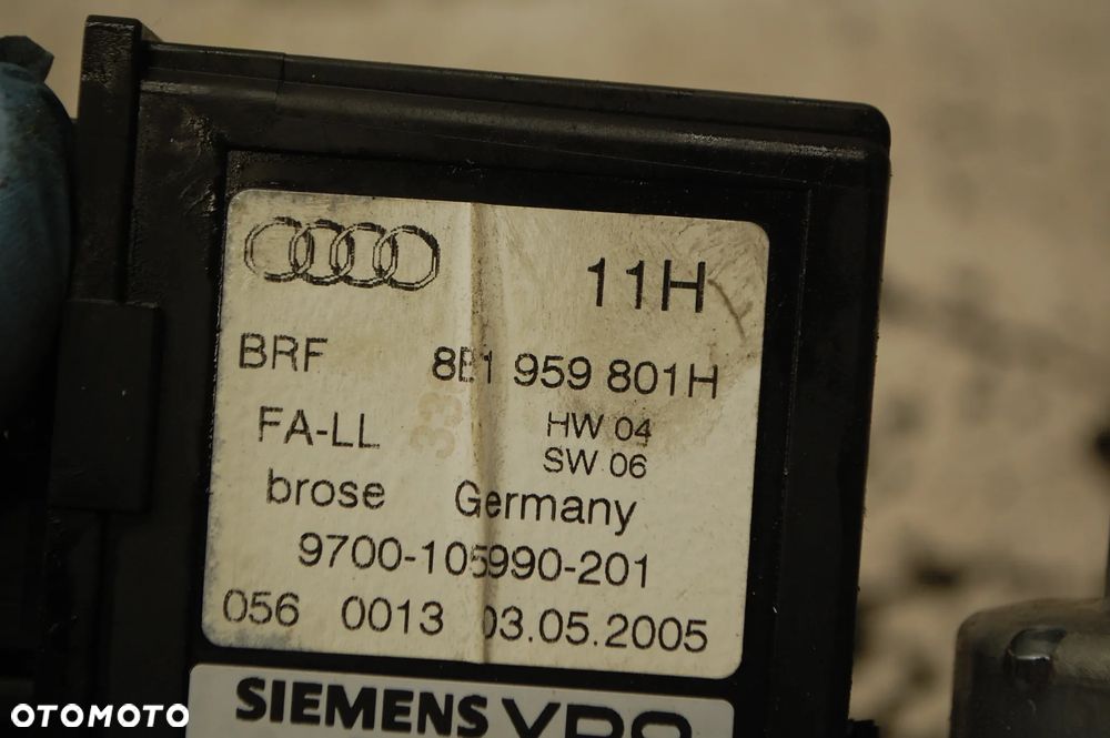 SILNICZEK SZYBY LEWY PRZÓD PRZEDNI 8E1959801B AUDI A4 B6 8E1959801 8E1959801H - 8