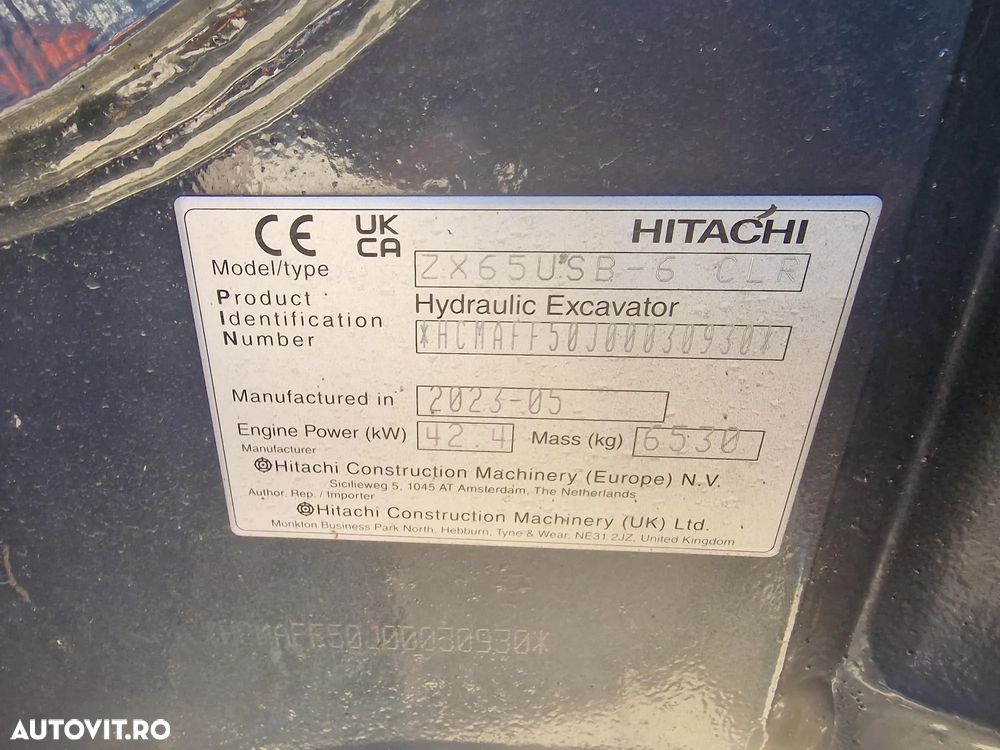 Hitachi ZX65-6, 2023, 1.208h, Masa operationoala 6,5t, lamaAd sapare 5m, CUPLA RAPIDA HIDRAULICA +3 CUPE NOI, senile cauciuc PAD 90% ok, Inst picon, Aer conditionat, Sistem antifurt, Ridica 3t, posibilitate leasing 4 ani, STARE CA NOU-PROMOTIE 55.900 EUR+Tva - 14