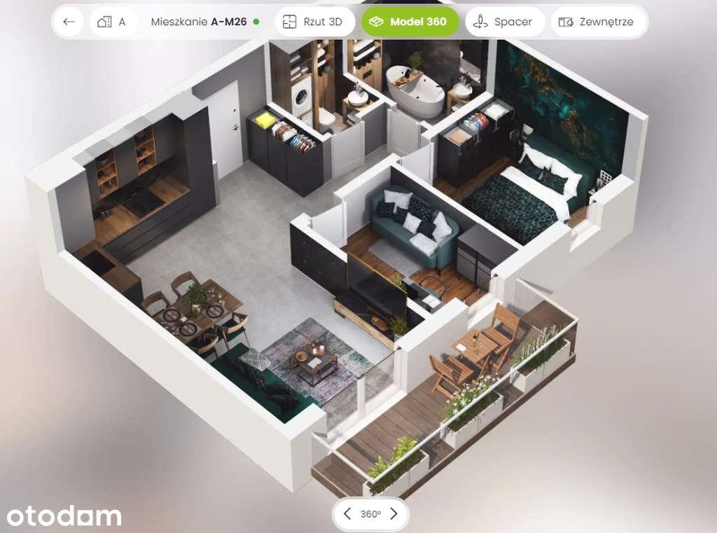 Narożne 3 pokoje z 2 łazienkami - z opcją wykończenia pod klucz