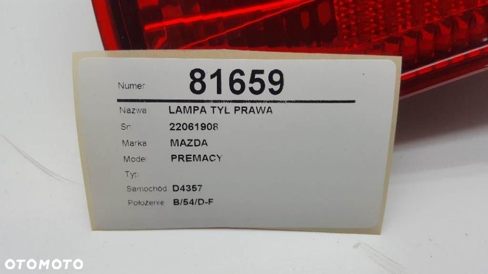 LAMPA TYŁ TYLNA PRAWA W BŁOTNIK MAZDA PREMACY I EU - 2