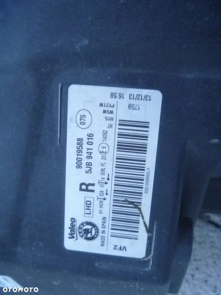 SKODA RAPID REFLEKTOR PRZEDNI PRAWY 5JB941016 ORYGINAŁ EUROPA - 5