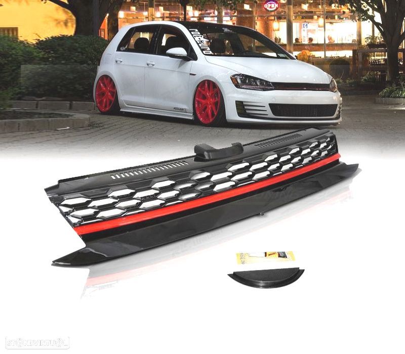 GRELHA FRONTAL VOLSKWAGEN VW GOLF 7 17-20 LOOK R FRISO VERMELHO - 1