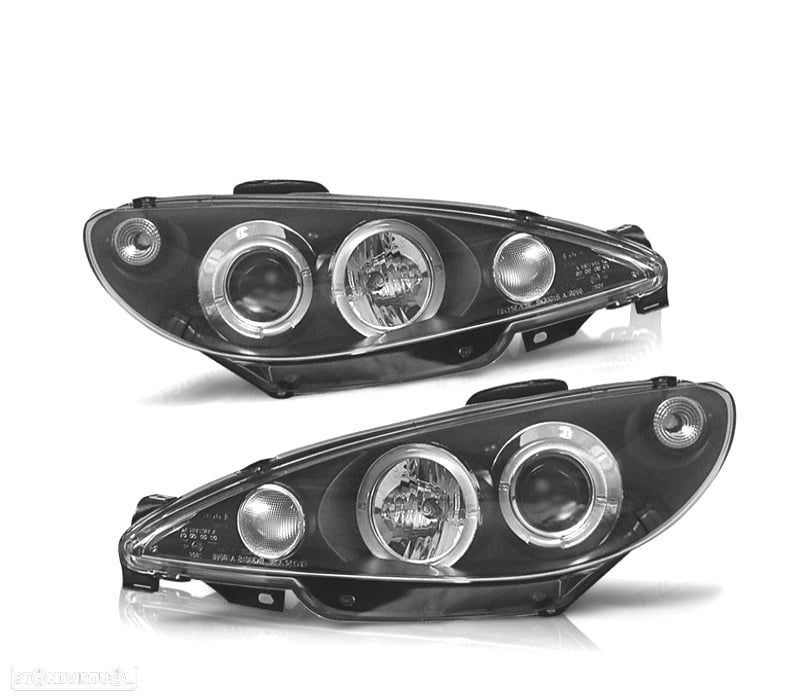 FARÓIS ANGEL EYES CCFL PARA PEUGEOT 206 H1 02-06 FUNDO PRETO - 1