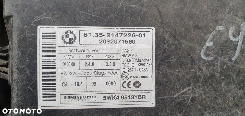 Moduł sterownik komfortu CAS BMW 3 E90 9147226 - 4