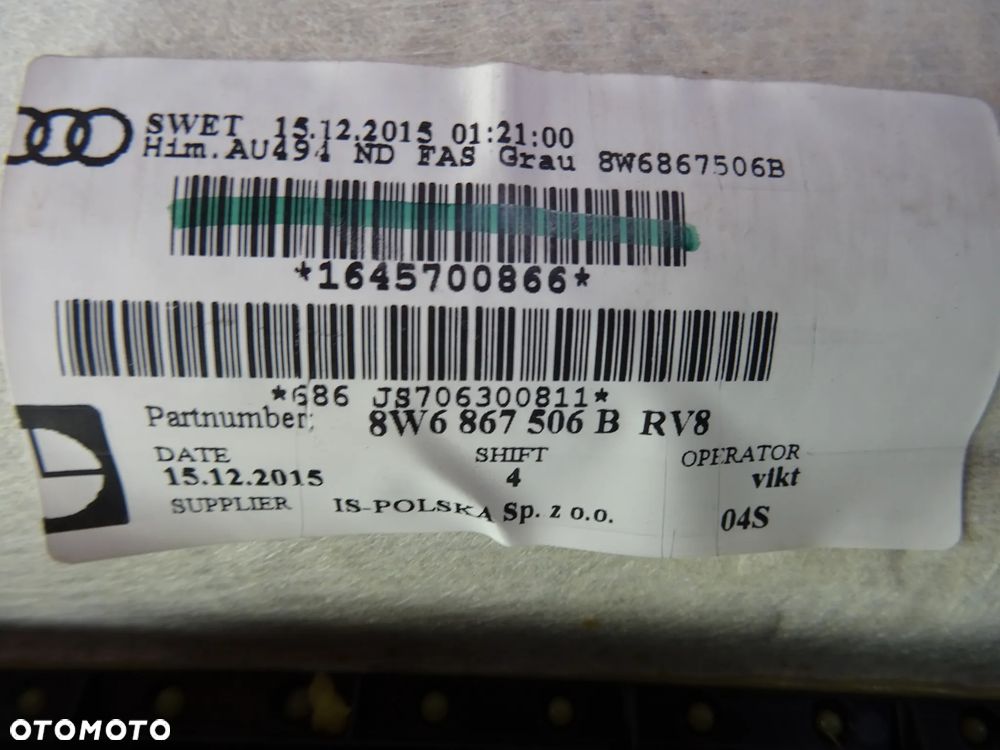 8W6867506B RV8 podsufitka Coupe Sline Audi A5 F5 8W czesci - 2