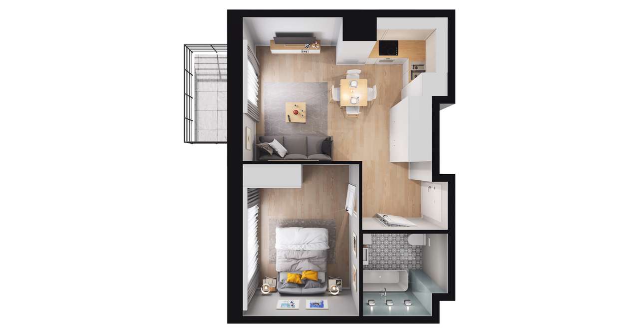 2-pokojowe mieszkanie 36m2 + balkon - Pełny obrazek: 2/12