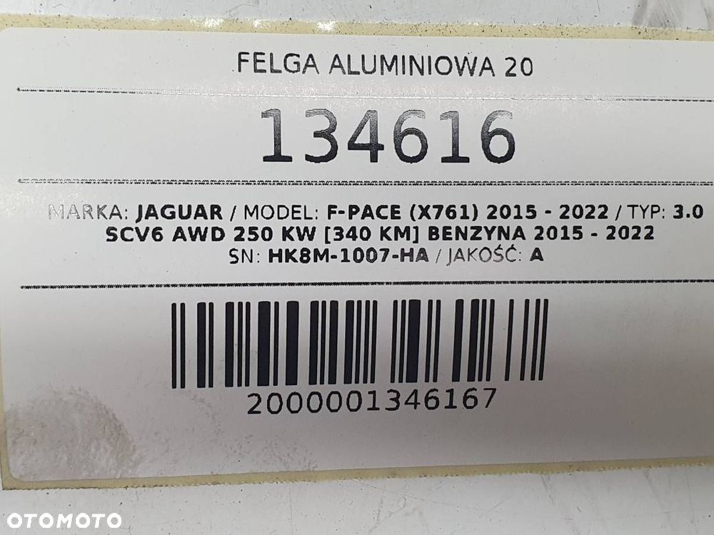 FELGA ALUMINIOWA 20 JAGUAR F-PACE X761 HK8M-1007-HA 8.5JX20CH45 5X108 - 12