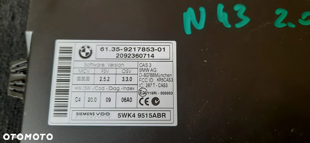 Bmw e90 e91 e92 e93 e87 e81 e82 e83 n43b18 143km 318i zestaw startowy 7599881 5WK93729 DME MSD.81.2 9217853-01 - 5