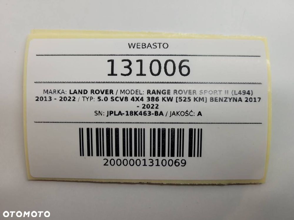 WEBASTO OGRZEWANIE POSTOJOWE RANGE ROVER SPORT II L494 JPLA-18K463-BA - 15