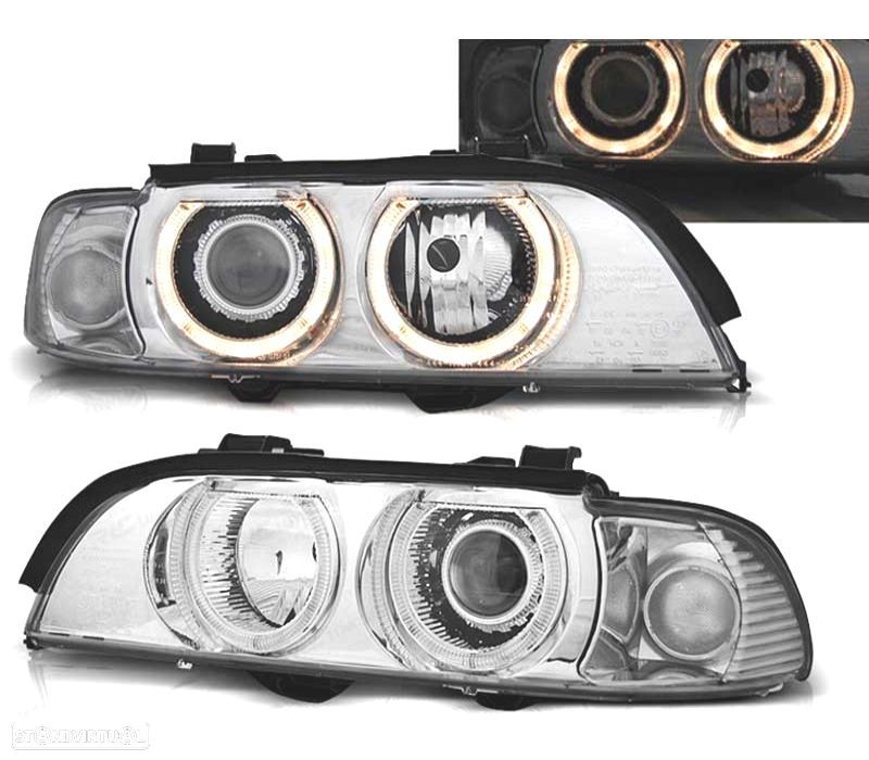 FARÓIS BMW E39 95-03 OLHOS DE ANJO CROMADOS - 1