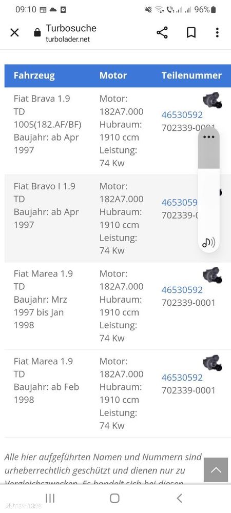 Turbo Fiat Bravo Brava Marea 1.9D 74kw 1997-1998 - 6