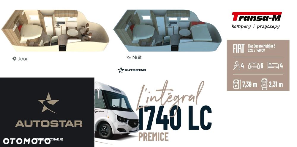 Fiat KAMPER AUTOSTAR A-CLASS I740 LC PREMICE DUCATO 2.2JTD 140 KM AUTOMAT  NOWY! MODEL 2025 - 2