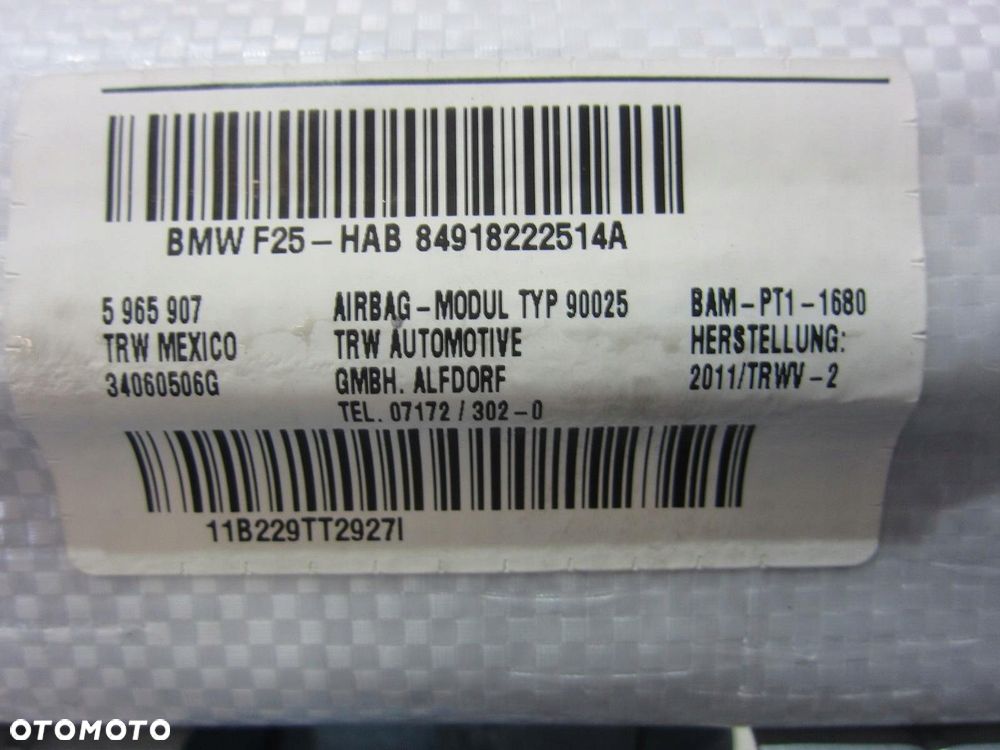 BMW X3 F25 KURTYNA POWIETRZNA AIRBAG LEWY LEWA PODUSZKA 9182226 72129182225 - 7