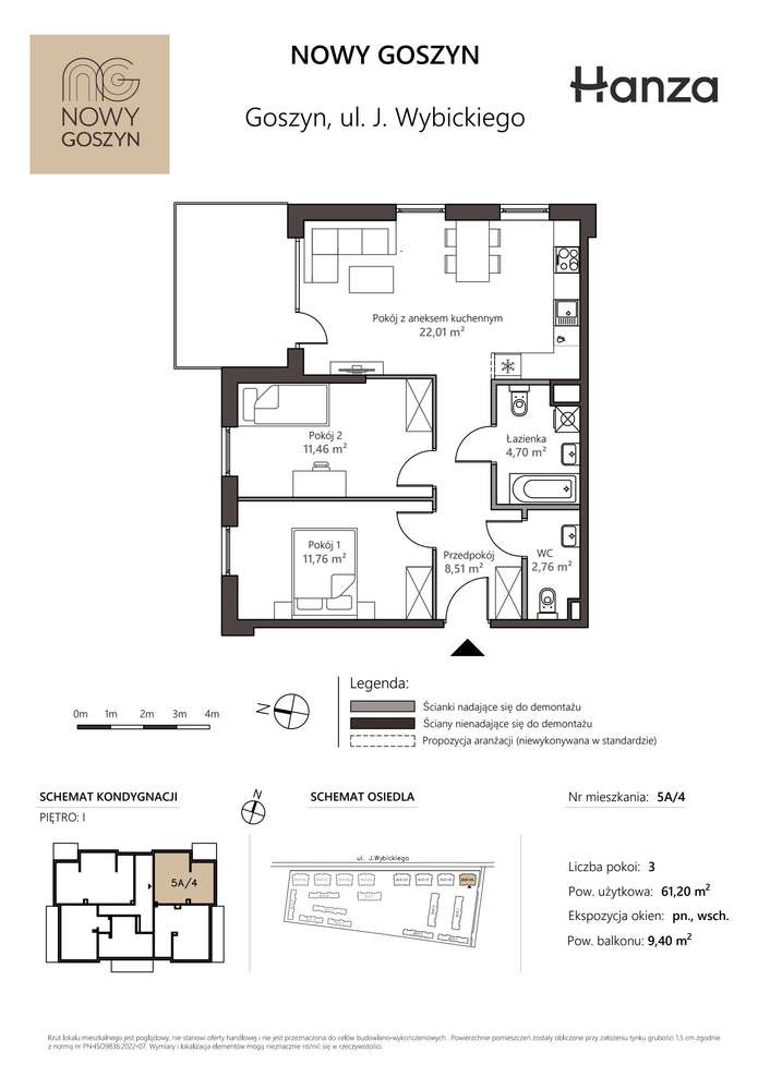 3-pokojowe mieszkanie 61m2 + balkon - Pełny obrazek: 2/12
