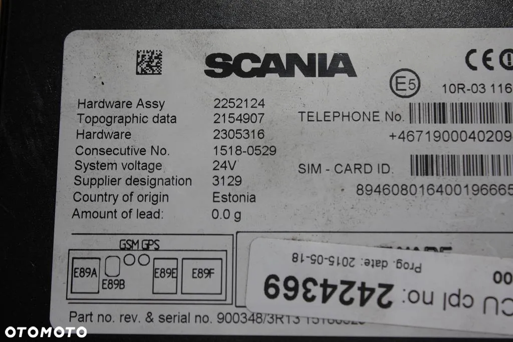 # SCANIA V8 R S XPI DC16 2015r KOMPUTER STEROWNIK MODUŁ ECU CPL TELEPHONE GSM GPS 2424369 2252124 2154907 2305316 - 2