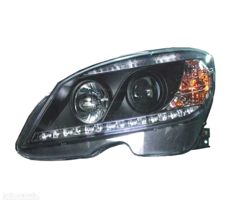 FARÓIS MERCEDES CLASSE C W204 07-11 LUZ DIURNA FUNDO NEGRO - 2