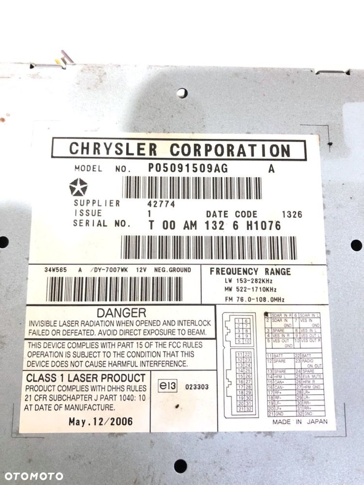RADIO  DODGE CALIBER 2006 - 2022 1.8 110 kW [150 KM] benzyna 2006 - 2009 P05091509AG - 5