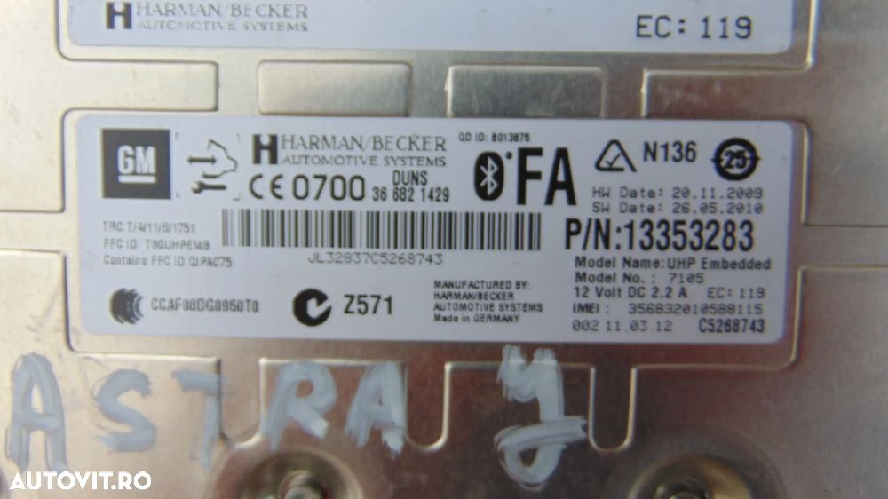 Modul bluetooth Opel Astra J an 2009-2012 cod 13353283 - 3