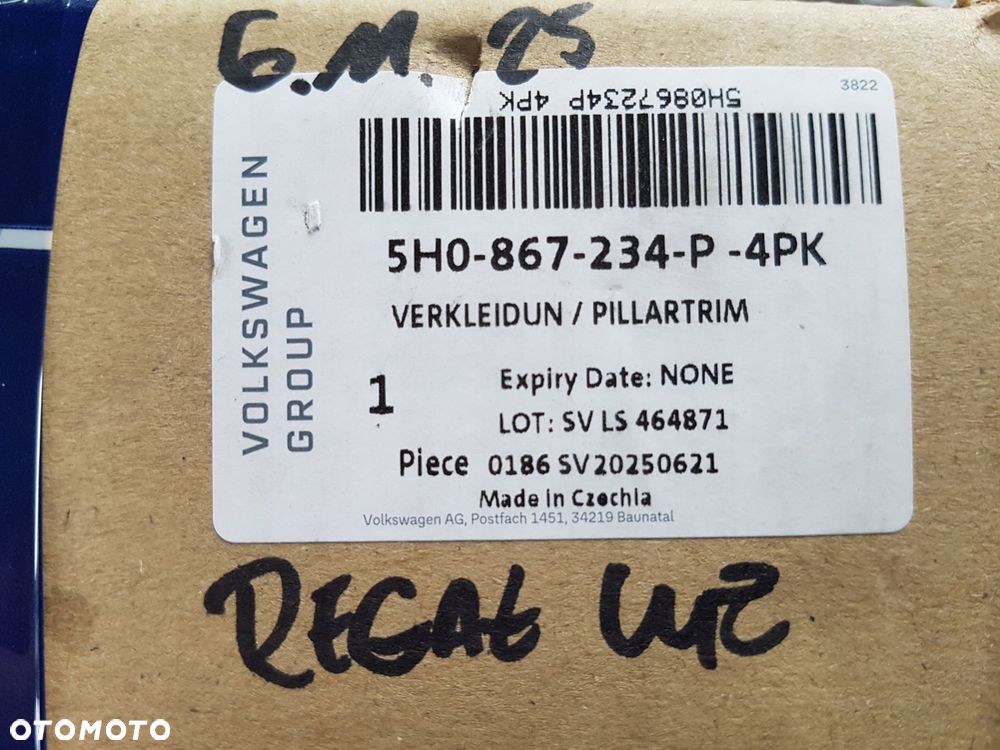 vw golf 8 viii tapicerka poszycie słupka a z głośnikiem 5h0867234p 4pk - 4
