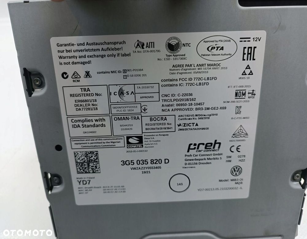 MODUŁ STEROWNIK RADIA NAWIGACJI VW T-CROSS 3G5035820D - 3