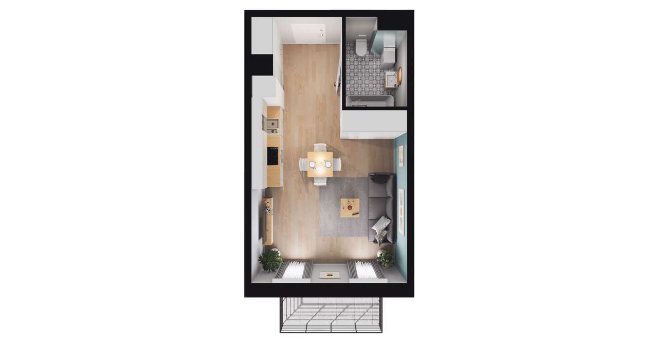 1-pokojowe mieszkanie 30m2 + loggia Bezpośrednio - Pełny obrazek: 3/9