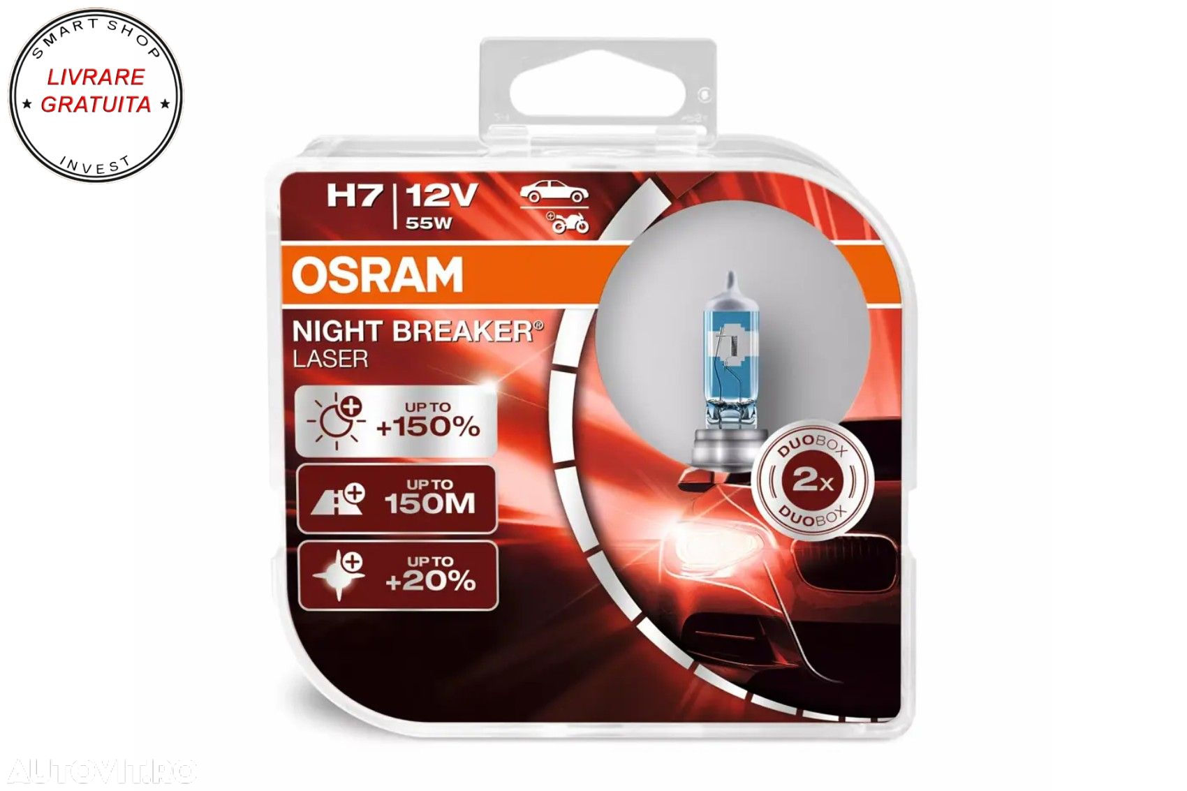 OSRAM NIGHT BREAKER LASER H7 Becuri Auto-Moto Halogen 64210NL-HCB H7 12V 55W (2 be- livrare gratuita - 3